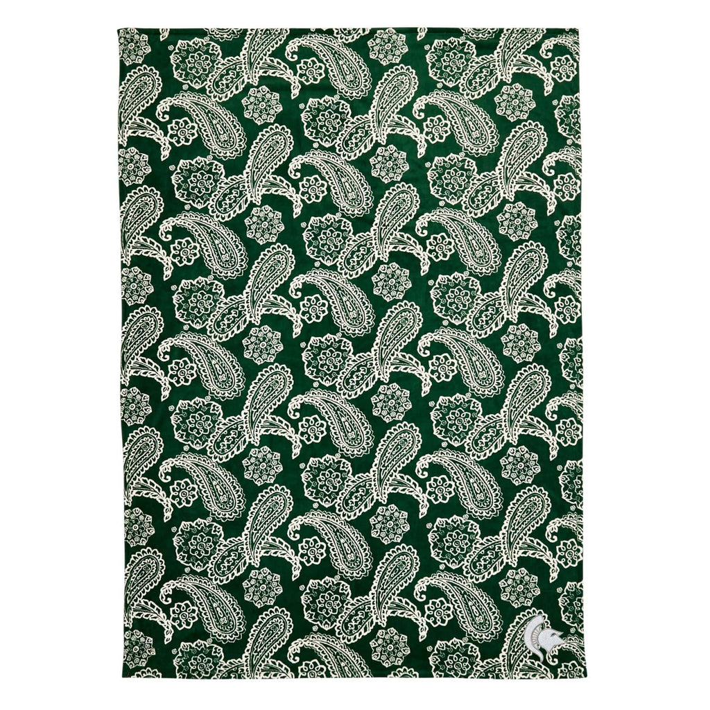 Collegiate Plush XL Throw Blanket-Dk Green/White Bandana with Michigan State University Logo-Image 1-Vera Bradley