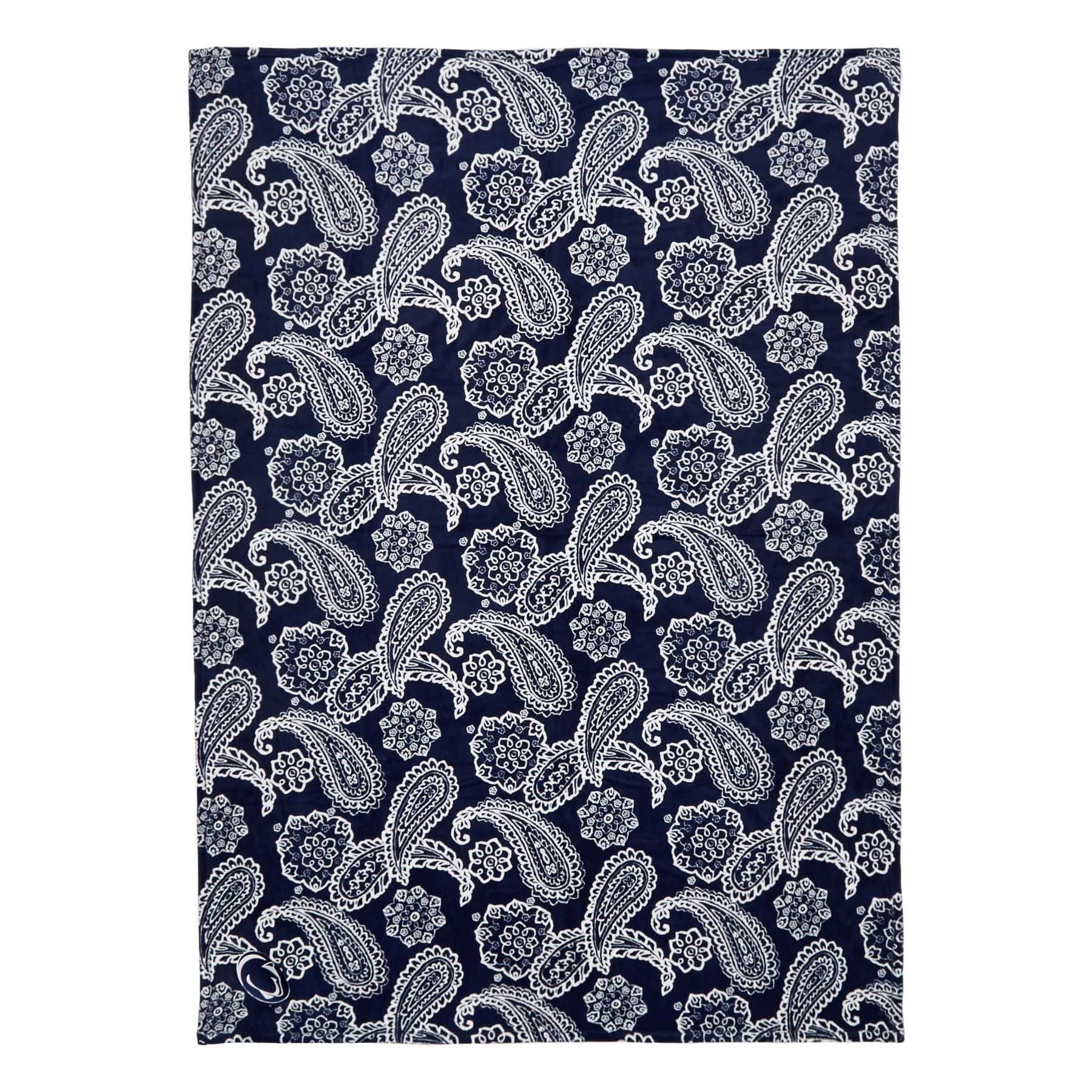 Collegiate Plush XL Throw Blanket-Navy/White Bandana with Penn State University Logo-Image 1-Vera Bradley