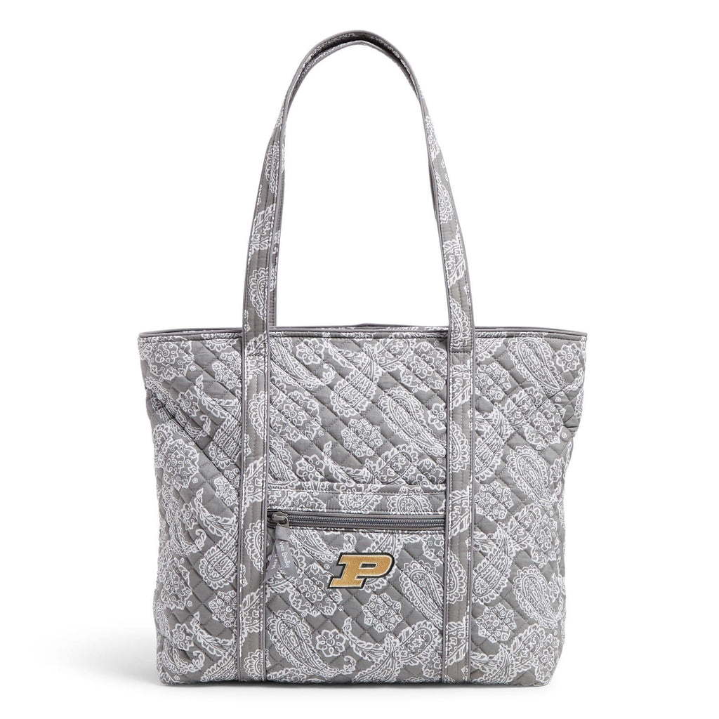 Collegiate Vera Tote Bag-Gray/White Bandana with Purdue Univeristy Logo-Image 1-Vera Bradley