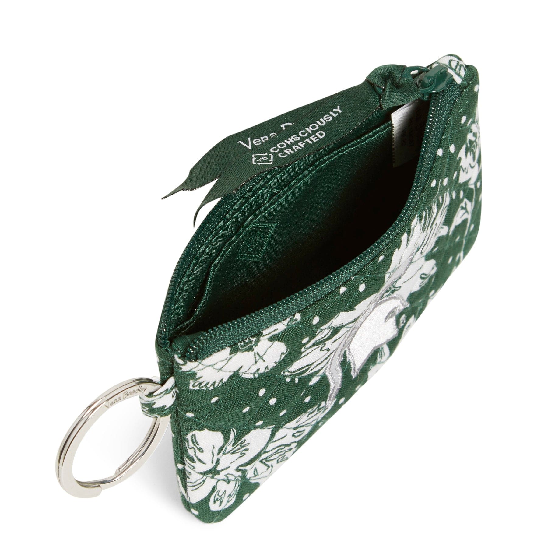 Collegiate Zip ID Lanyard-Dark Green/White Rain Garden with Michigan State University Logo-Image 3-Vera Bradley