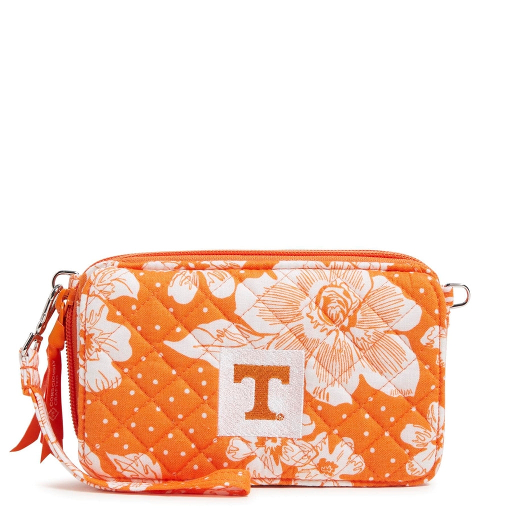 Collegiate RFID All in One Crossbody Bag-Orange/White Rain Garden with University of Tennessee Logo-Image 1-Vera Bradley