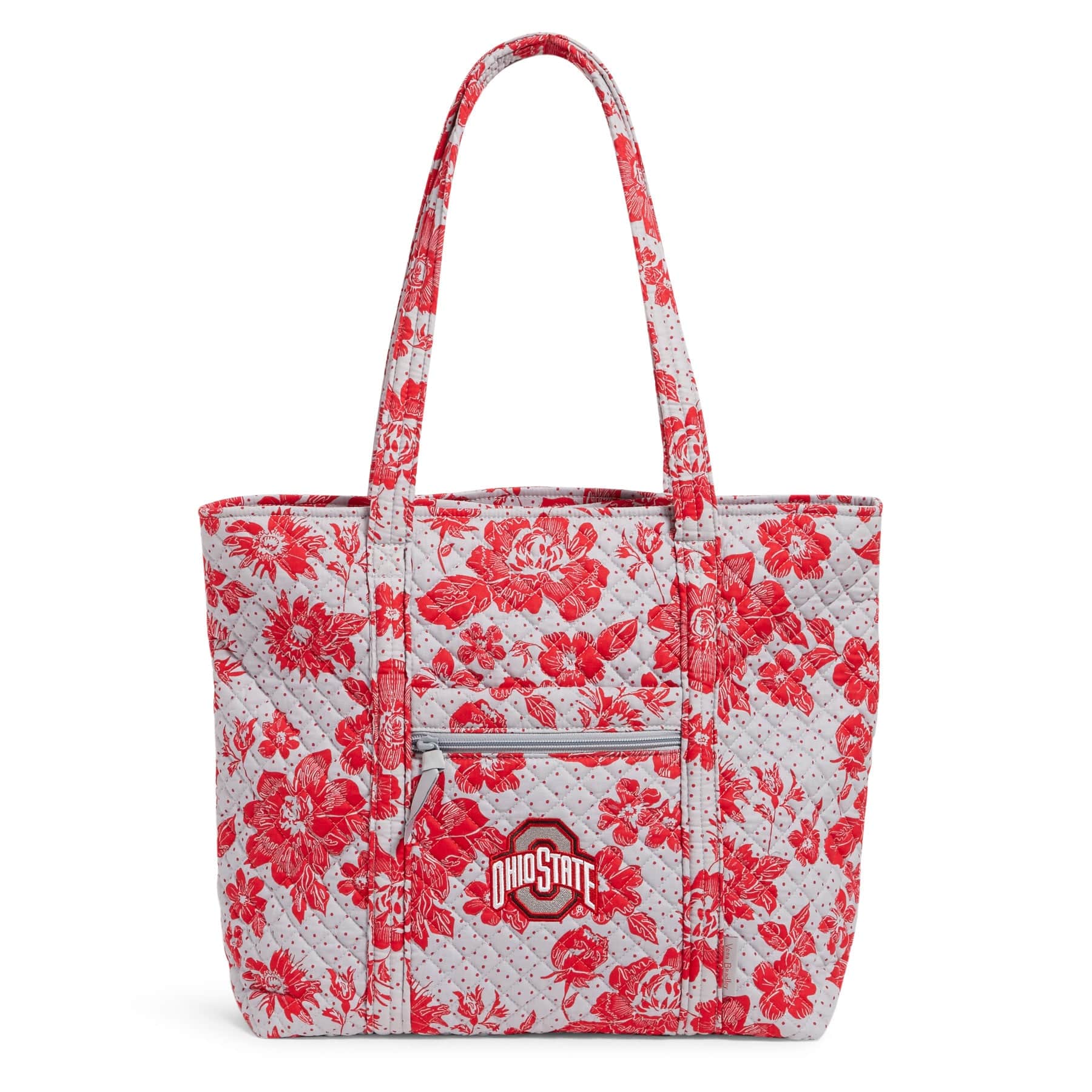 Collegiate Vera Tote Bag-Gray/Red Rain Garden with The Ohio State University Logo-Image 1-Vera Bradley