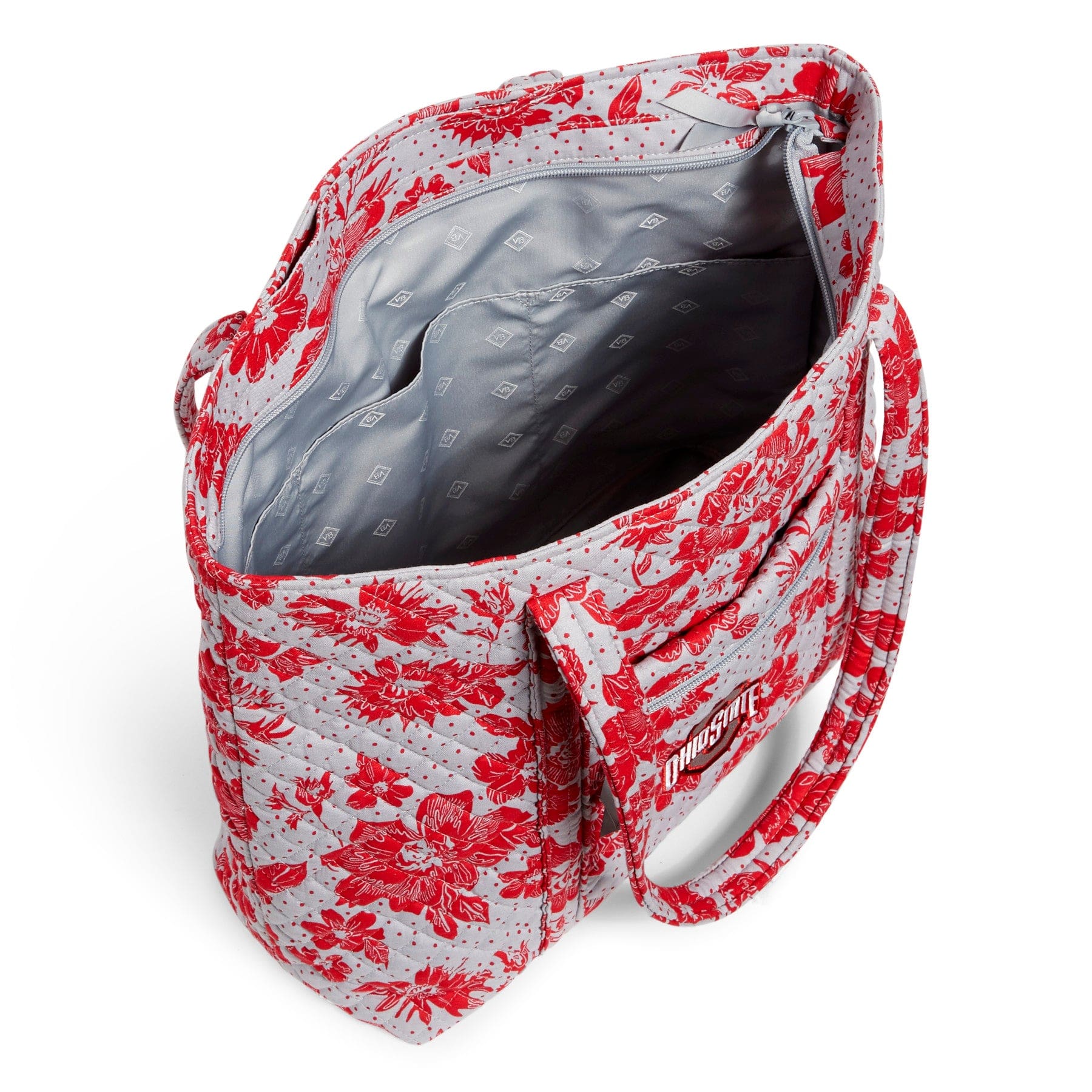 Collegiate Vera Tote Bag-Gray/Red Rain Garden with The Ohio State University Logo-Image 3-Vera Bradley