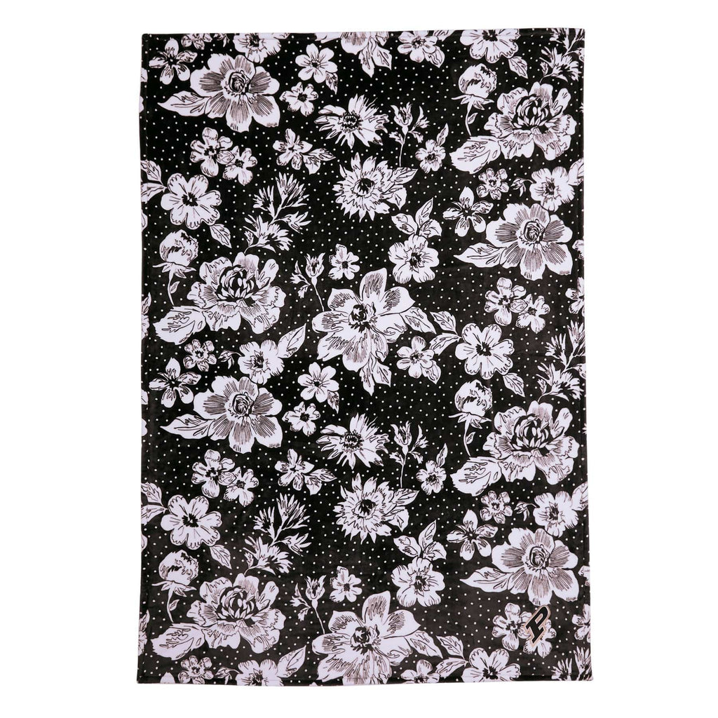 Collegiate Plush XL Throw Blanket-Black/White Rain Garden with Purdue University Logo-Image 2-Vera Bradley