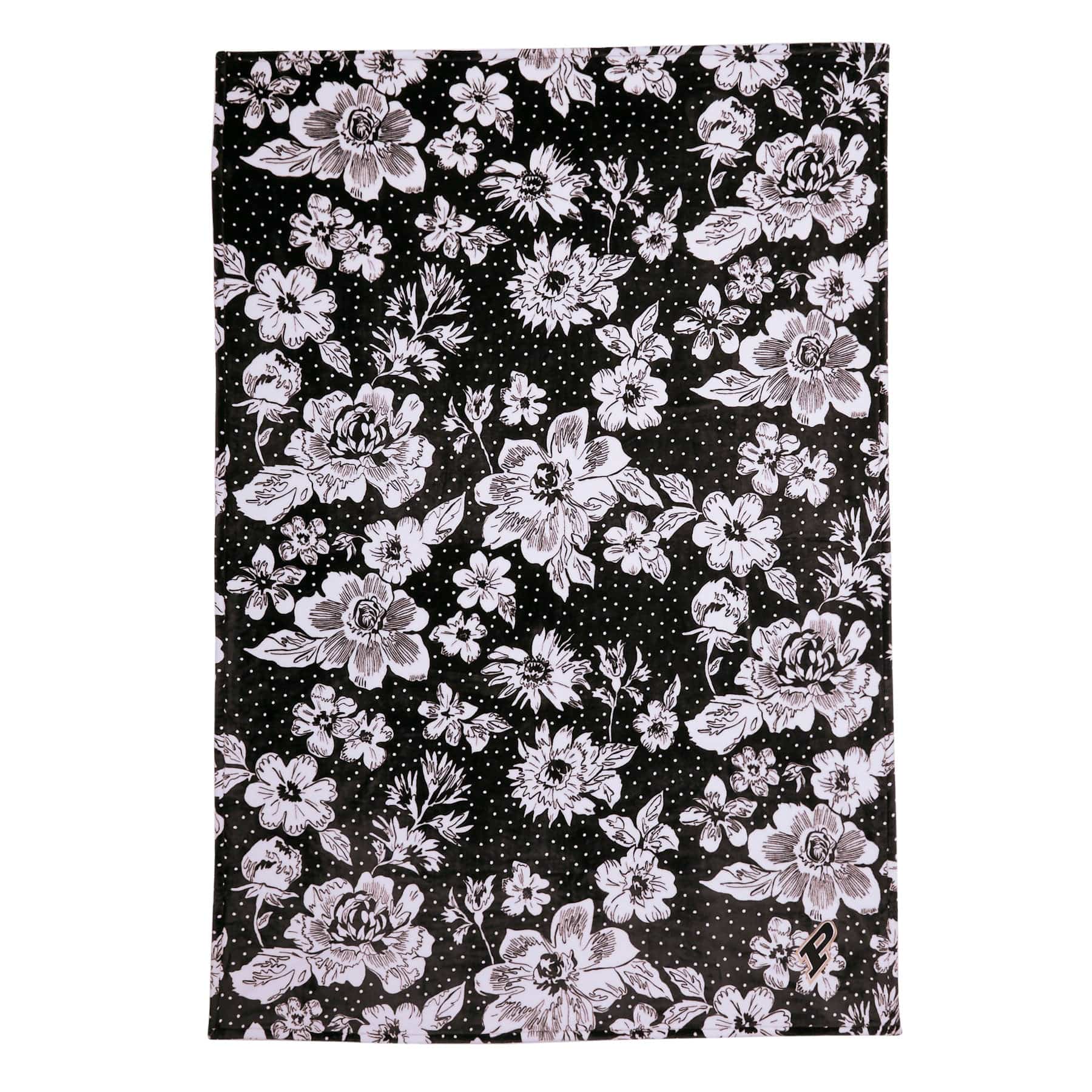 Collegiate Plush XL Throw Blanket-Black/White Rain Garden with Purdue University Logo-Image 2-Vera Bradley