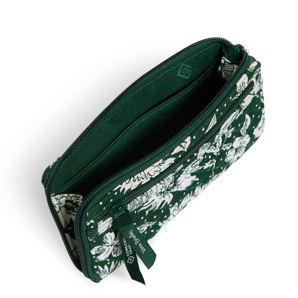 Collegiate RFID Front Zip Wristlet-Dark Green/White Rain Garden with Michigan State University Logo-Image 3-Vera Bradley