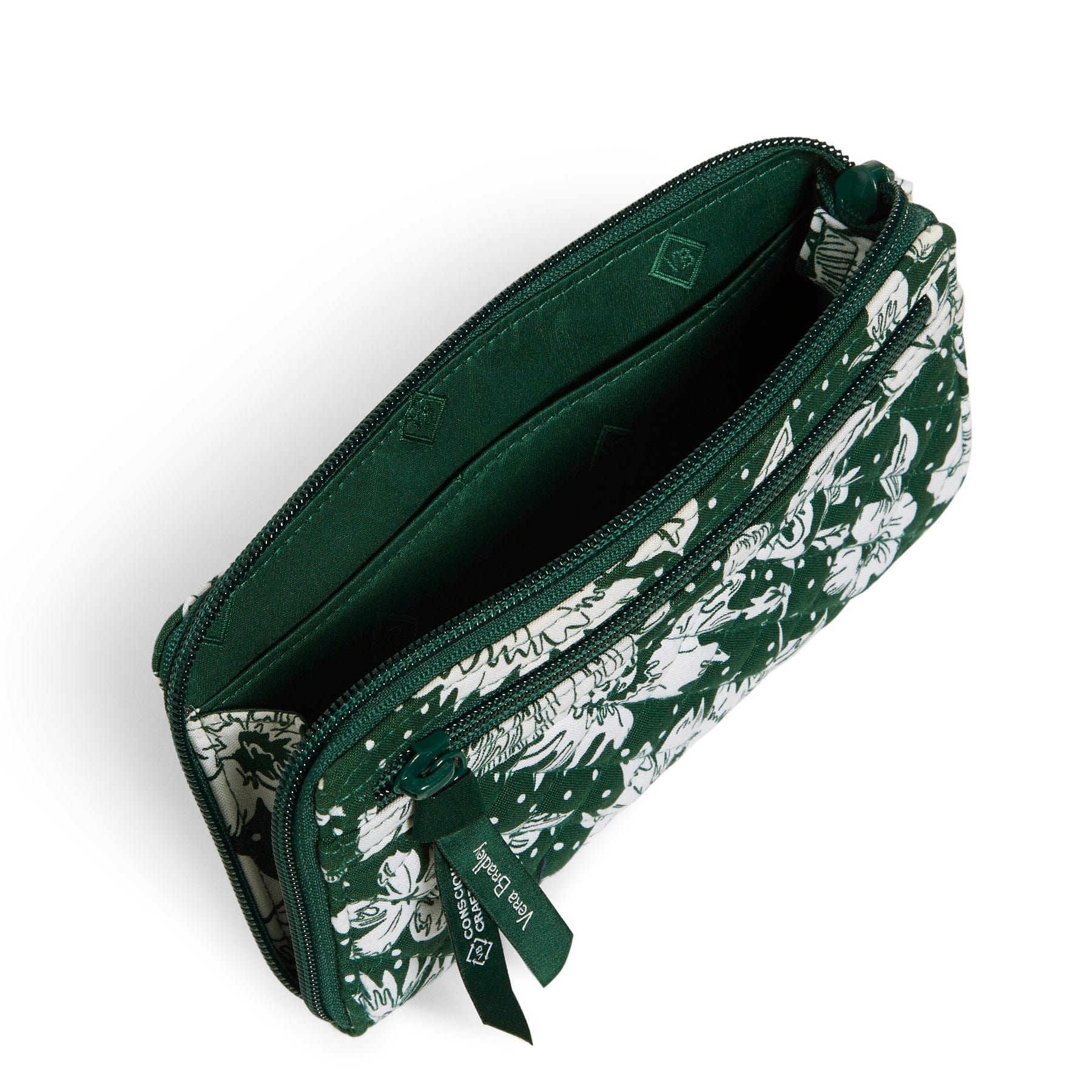 Collegiate RFID Front Zip Wristlet-Dark Green/White Rain Garden with Michigan State University Logo-Image 3-Vera Bradley