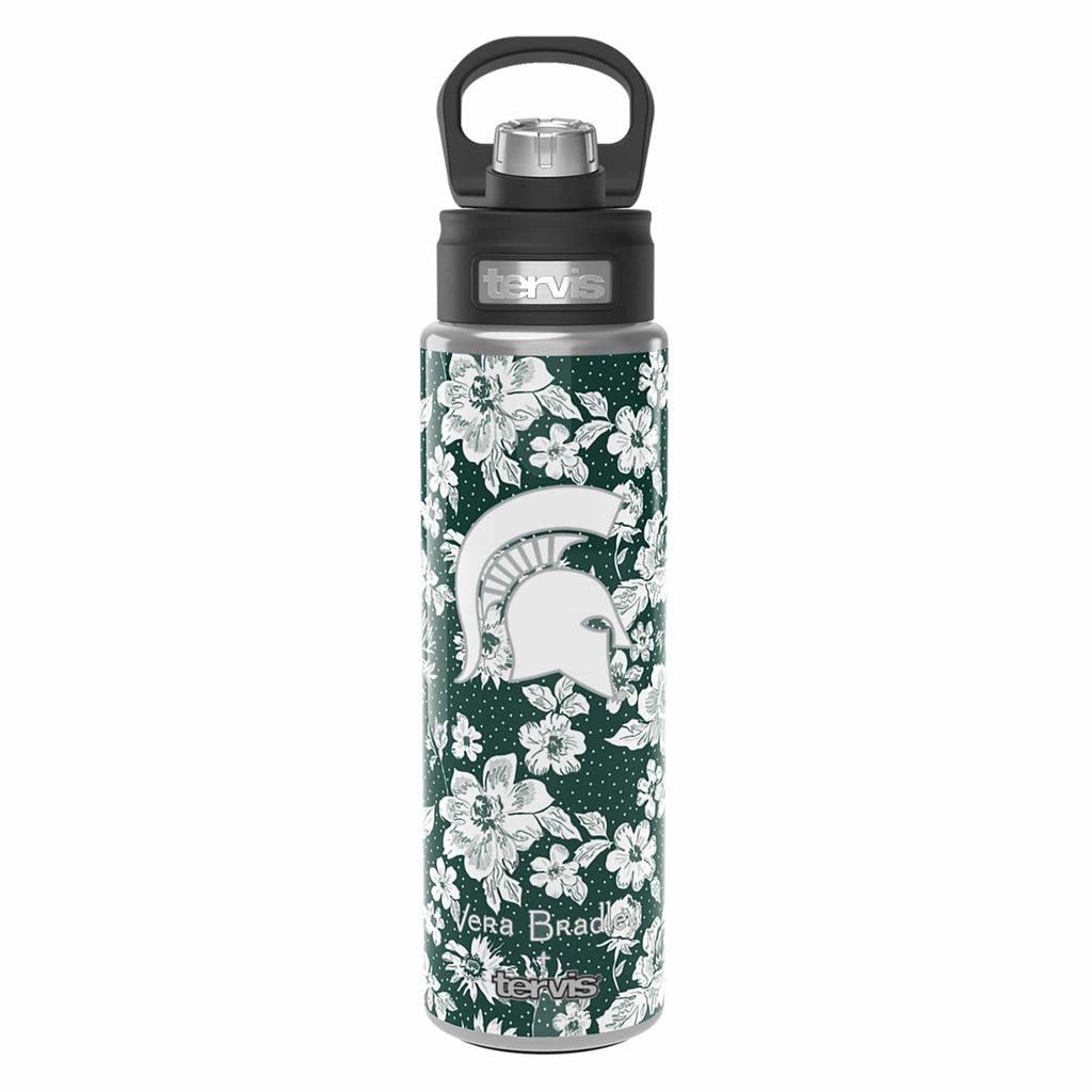 Tervis 24oz Wide Mouth Bottle-Dk Green/White Rain Garden with Michigan State University-Image 2-Vera Bradley