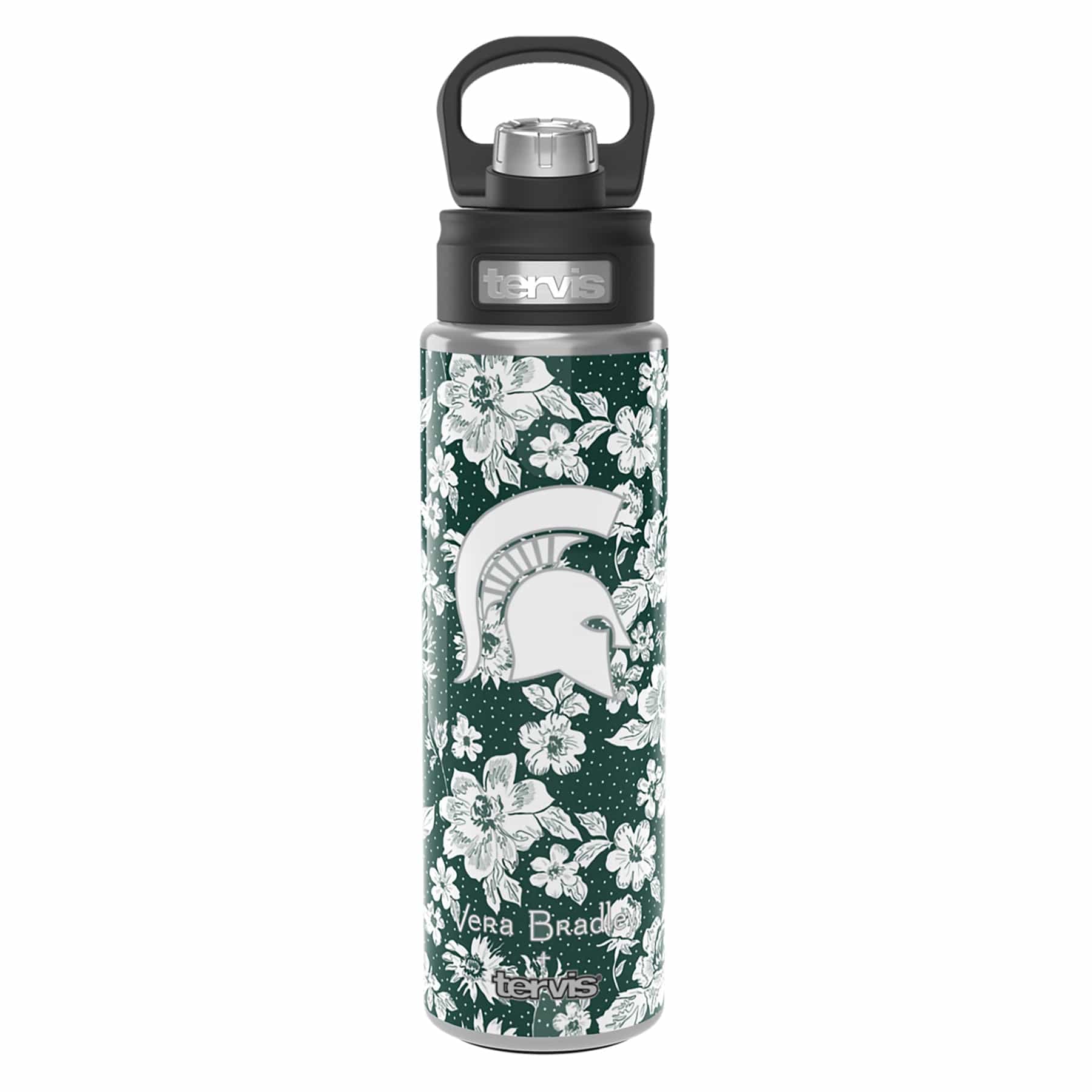 Tervis 24oz Wide Mouth Bottle-Dk Green/White Rain Garden with Michigan State University-Image 2-Vera Bradley