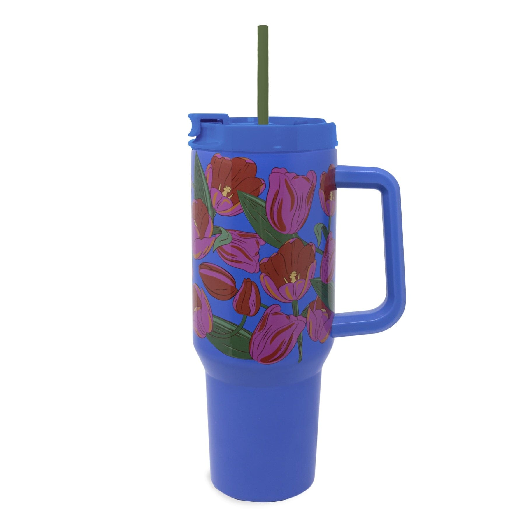 Stainless Steel XL Tumbler with Handle-Tulips on Quiet Harbor-Image 1-Vera Bradley