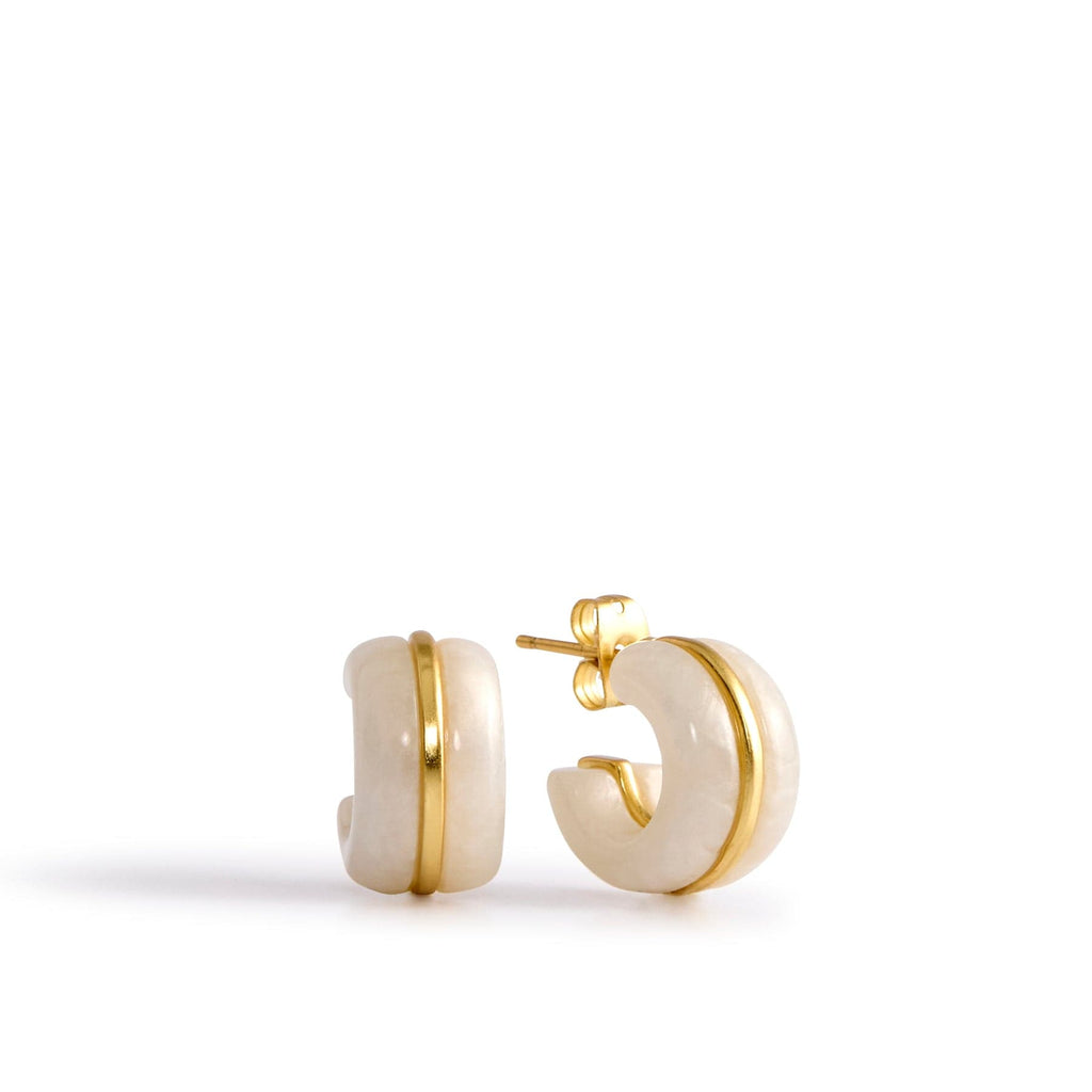 Resin Huggie Hoop Earrings-Satin Gold with Mother of Pearl Resin-Image 1-Vera Bradley