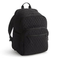 Black quilted backpack on a white background