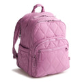 Purple quilted backpack on a white background