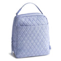 Light blue quilted backpack on a white background