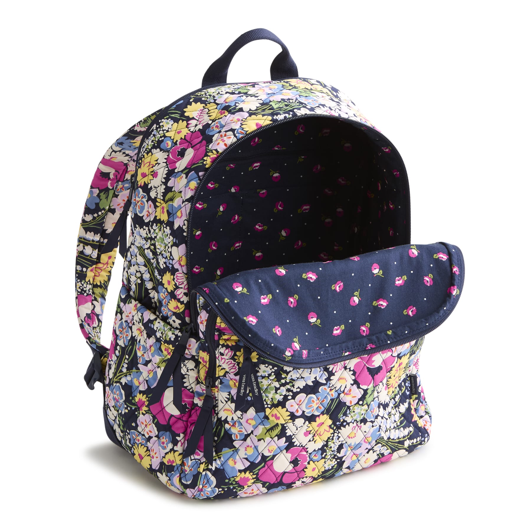 Floral patterned backpack on a white background