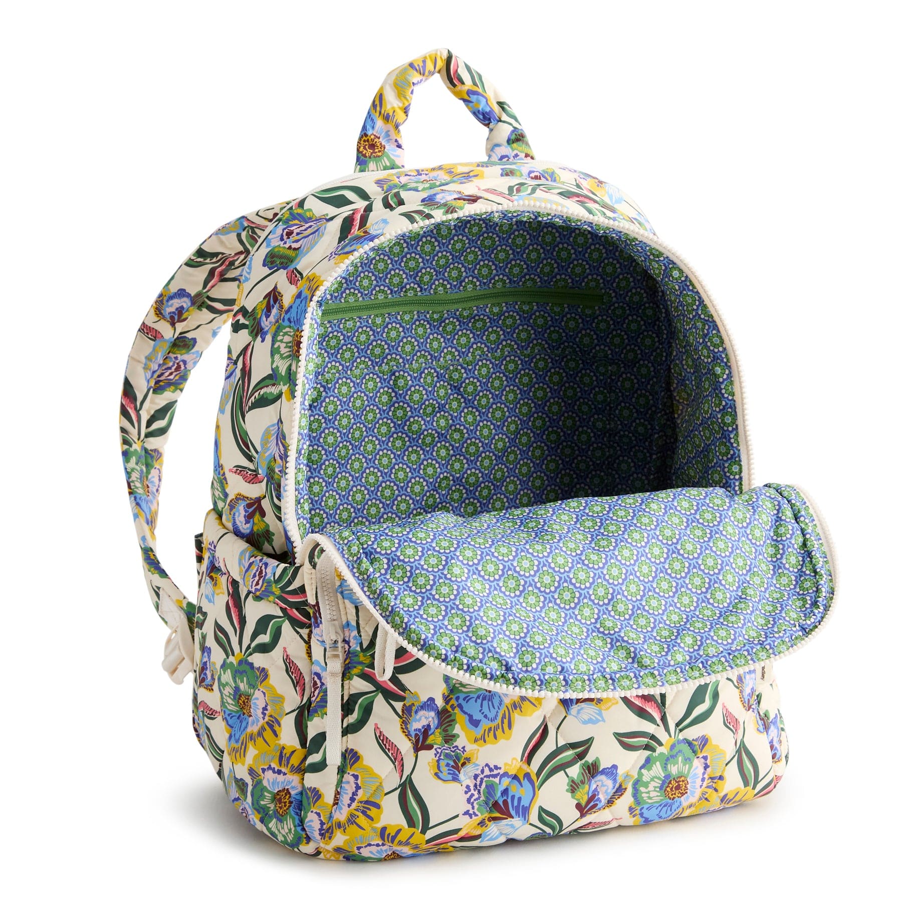 Floral-patterned pet carrier backpack on a white background